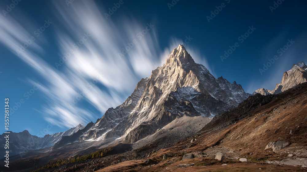 Obraz premium Majestic mountain peak with streaking clouds dramatic landscape