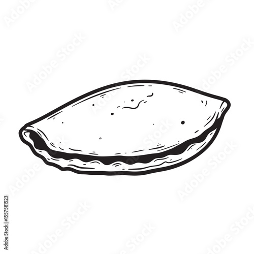 Simple elegant illustration of a hand drawn style empanada or pastry in a vintage art silhouette perfect for various designs
