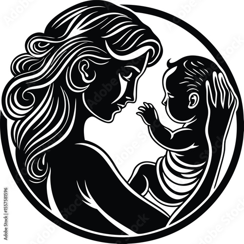 Mother And Baby Set Of Silhouette Vector ,mother and son, symbol, happy, home, support, protection