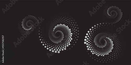 Halftonewhite circular dotted frames set. Circle dots texture isolated on black background. Spotted spray texture.Modern simple art good abstract graphic line