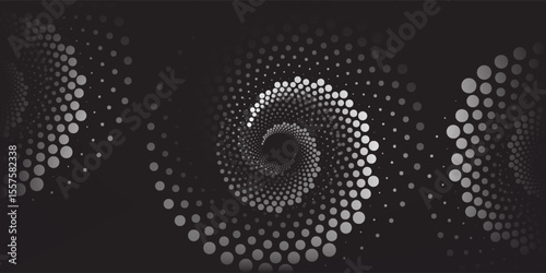 Halftonewhite circular dotted frames set. Circle dots texture isolated on black background. Spotted spray texture.Modern simple art good abstract