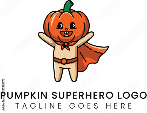 Animated pumpkin superhero character with a cape and cute Halloween mascot