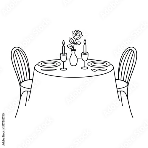 Romantic Dinner for Two Icon, Vector, Illustration, Outline, Line Art, Silhouette, Logo, White Background.