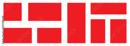 Postage stamp borders set vector. Wavy edge frame or shape. Set of frames in shape of squares and rectangles of various sizes with zigzag edge. Set of frames with zigzag edge, scallop edge .