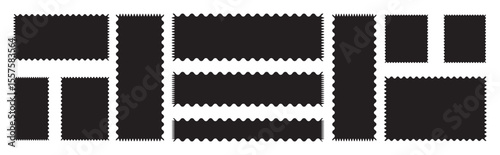 Postage stamp borders set vector. Wavy edge frame or shape. Set of frames in shape of squares and rectangles of various sizes with zigzag edge. Set of frames with zigzag edge, scallop edge shape