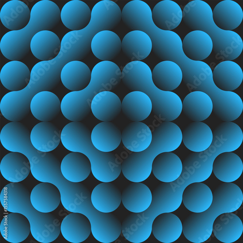 Modern and sophisticated seamless abstract pattern featuring interconnected blue spheres with a 3D volumetric effect. creates a sense of fluidity, network, and technology.