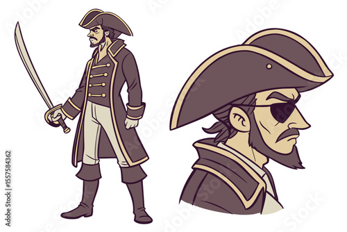 Swashbuckling Pirate with Saber and Eyepatch Character Design