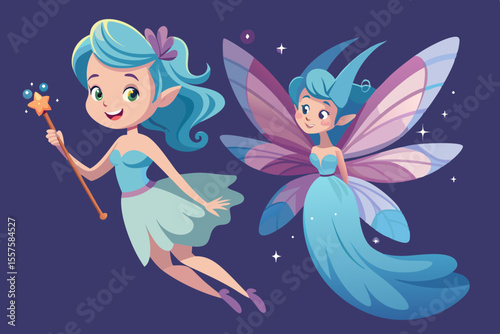Fairy Fairy with Wand and Butterfly Cartoon