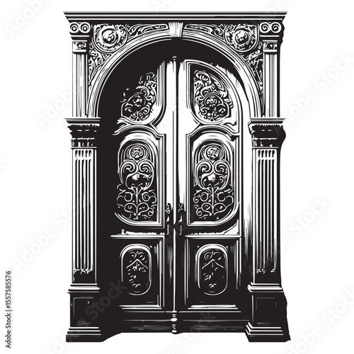 Black and white vintage wooden door image vector