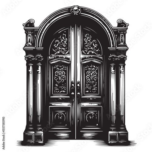 Black and white vintage wooden door image vector