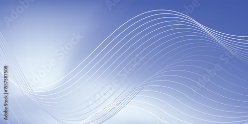 The graphic consists of curves and thin waves that gradually flow from light blue to white and dark blue, both in the background and on the curve