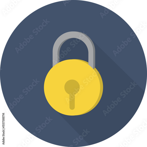 Illustration of a golden padlock with a silver shackle against a dark blue circular background
