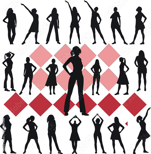 Vector silhouettes of people walking, including men, women, children, and business groups, in various poses