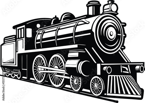 Isolated antique steam locomotive: vintage rail transport engine with steel wheels on a black track, trainspotting, historical, locomotion, trains
