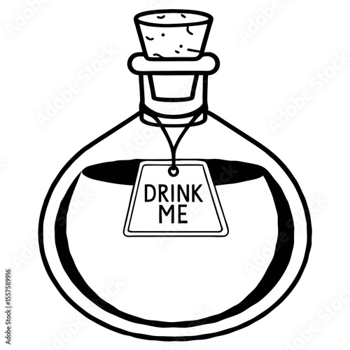Vintage vertical potion bottle illustration with intricate label design