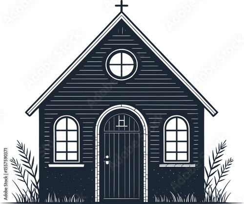 Old church in the woods with a window, a classic building design