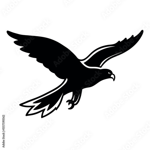 Powerful hawk in mid dive hunting prey silhouette graphic