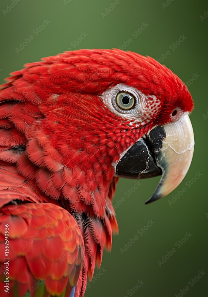 Fototapeta premium Close-up of a vibrant red macaw's head and plumage.