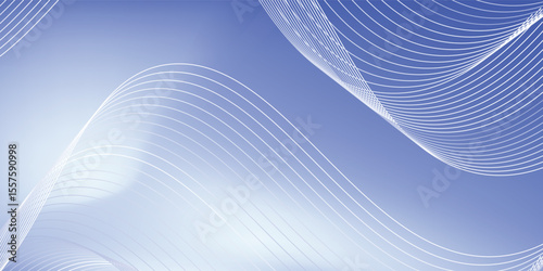 The graphic consists of curves and thin waves that gradually flow from light blue to white and dark blue, both in the background and on the curve