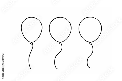 Three balloons floating with strings vector