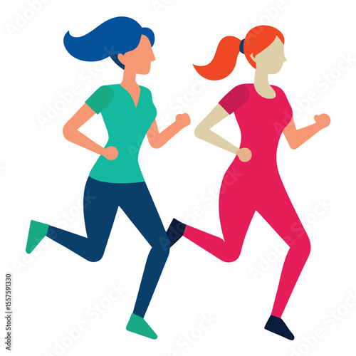 Dynamic vector illustration of women enjoying a jogging activity