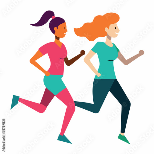 Dynamic women exercising and jogging in outdoor park setting