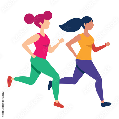 Active women jogging together in a dynamic outdoor scene