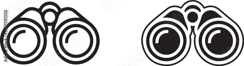 Two simple black outline icons of binoculars isolated on white background