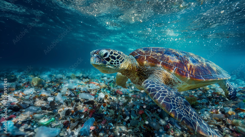 Fototapeta premium A turtle is swimming in the ocean