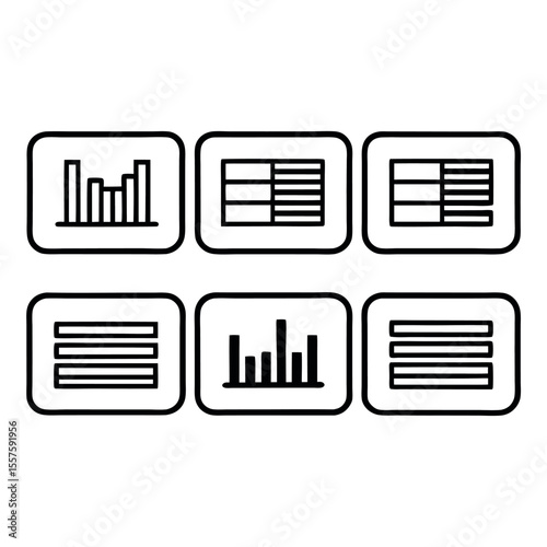 Clean line art icons for comprehensive data analysis and visualization