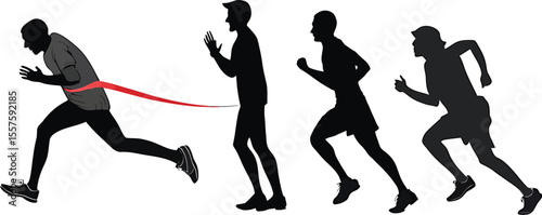 Dancing girls and women vector silhouettes illustration of people playing various sports like basketball, soccer, and tennis, as well as men jumping with a ball, and a baseball athlete running