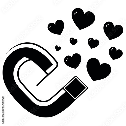 Magnet attracting two hearts silhouette love symbol illustration