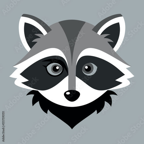 Minimalist raccoon face with striking masked eyes clean vector design