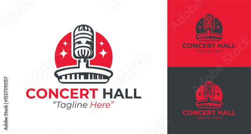 Modern Concert Hall Logo with Microphone and Performance Theme