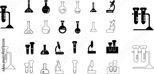 Science Lab Icons – Test Tubes, Flasks, and Microscopes Vector Set