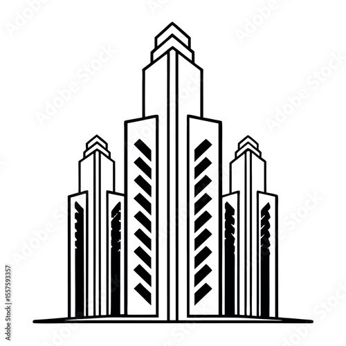 Monochrome futuristic cityline with tall skyscrapers and clean lines