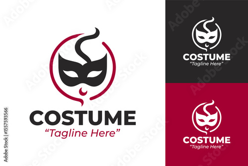 Elegant Costume Mask Logo Design in Red and Black for Festivals and Events