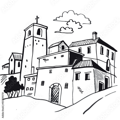 Charming old town houses in picturesque rural tuscany landscape