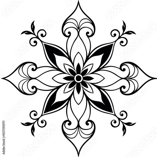 Elaborate black and white ornate floral pattern design