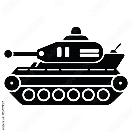 Black military tank icon for vehicle and combat graphics