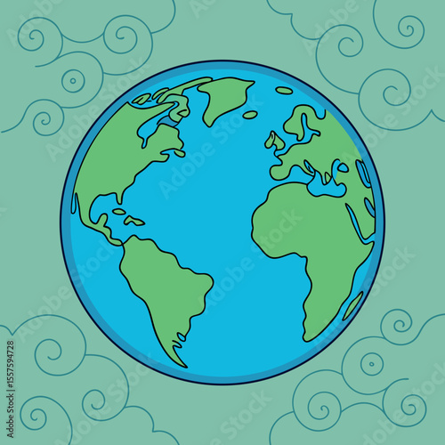 Detailed illustration of planet earth with global continents and oceans