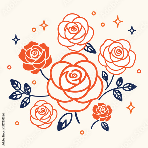 Elegant red roses floral design with green stems and leaves