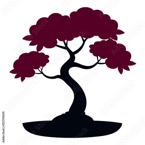 Elegant silhouette of a flowering bonsai tree with rounded canopy