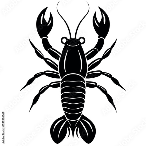 Detailed silhouette of a yabby crustacean on a clean white background