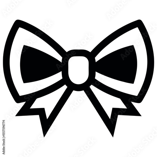 Outlined Black Bow Tie with Tails on White Background