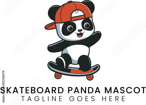 Cartoon panda character riding skateboard is cute and fun for kids