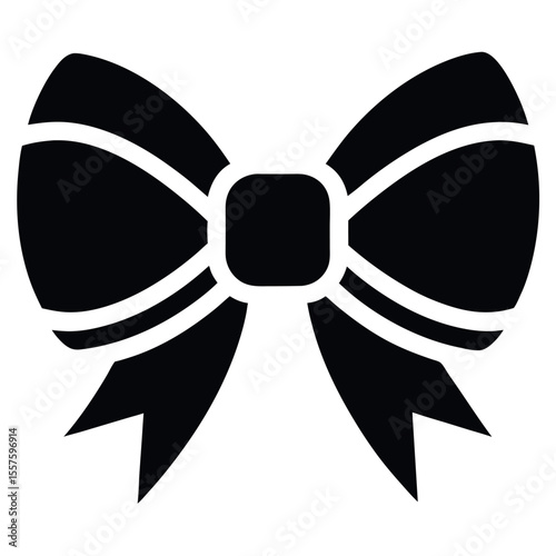 Bold Black Bow Tie with Clean White Stripes and Square Knot