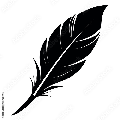Elegant single feather silhouette floating gracefully in space