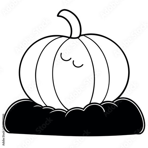 Cute sleepy pumpkin resting on a haystack autumn illustration