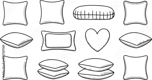 Various pillows and cushions in different shapes and sizes square rectangular